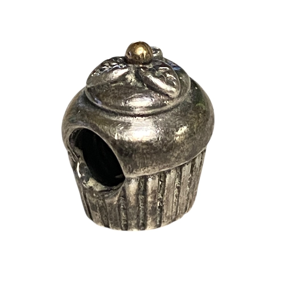 Sterling Silver Cupcake Charm Bead with Gold Accent Authentic ALE 925